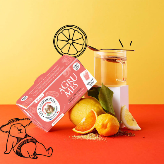 Tisane aux Agrumes citron orange bergamote Les 2 Marmottes - Made in France - sans arômes ajoutés