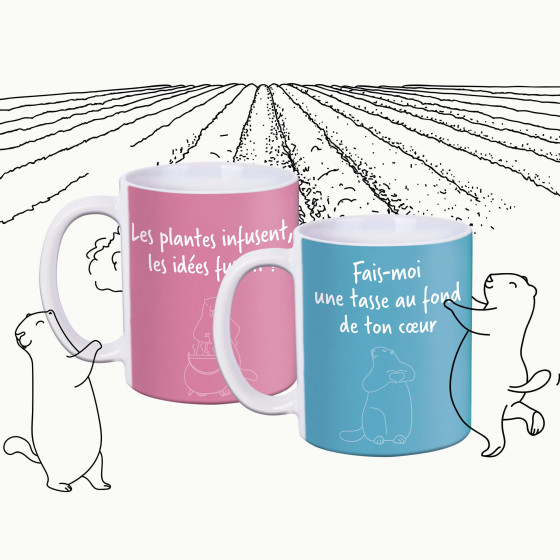 2 mugs Les 2 Marmottes, pour boire des infusions bien accompagné(e)