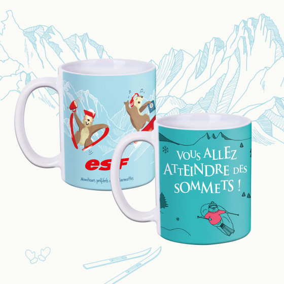 2 mugs Les 2 Marmottes bleu pâle et bleu lagon pour fans de thés et de montagne