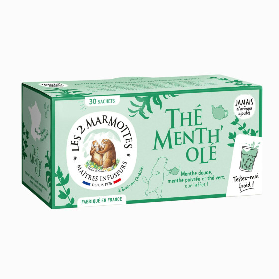 Thé vert à la menthe biologique Les 2 Marmottes - Made in France - Sans arômes ajoutés