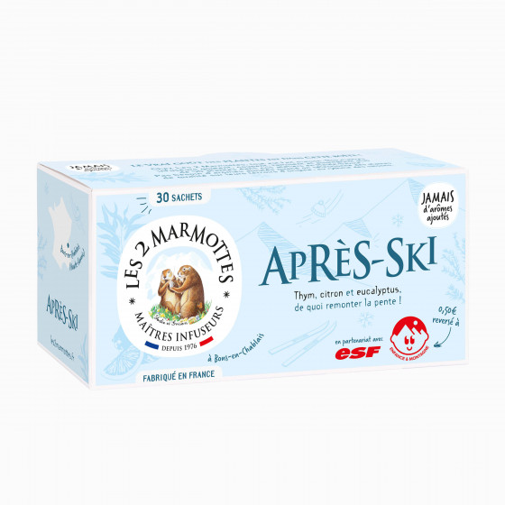 Infusion Après-Ski thym citron et eucalyptus Les 2 Marmottes - Made in France - Sans arômes ajoutés Infusion Après-Ski thym citron et eucalyptus Les 2 Marmottes - Made in France - Sans arômes ajoutés