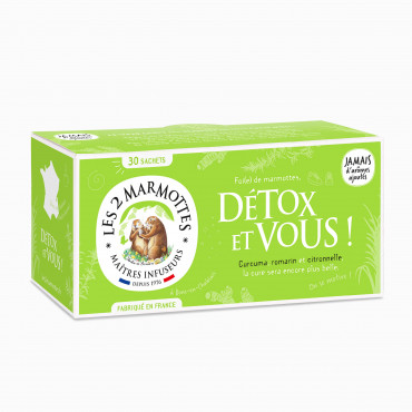 Infusion Detox et Vous curcuma et romarin Les 2 Marmottes - Made In France - Sans arômes ajoutés