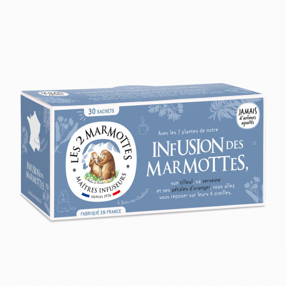 Infusion des Marmottes tilleul verveine pétales d'oranger Les 2 Marmottes - Made in France - Sans arômes ajoutés