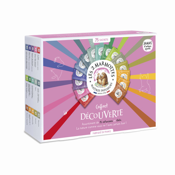 Coffret Découverte Infusions et Thés les 2 marmottes, idéal pour offrir ou pour présenter à ses invités Coffret Découverte Infusions et Thés les 2 marmottes, idéal pour offrir ou pour présenter à ses invités
