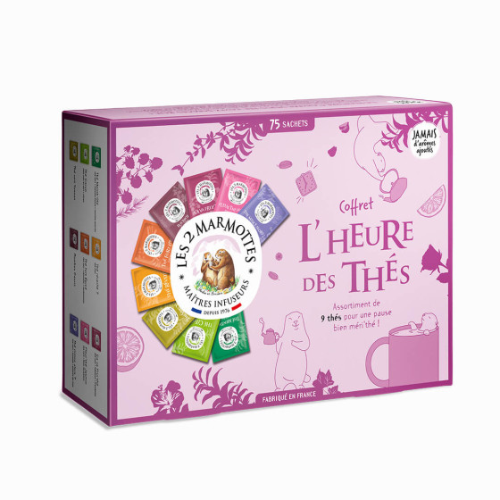 Coffret cadeau thés et rooibos bio Les 2 Marmottes 75 sachets Coffret cadeau thés et rooibos bio Les 2 Marmottes 75 sachets