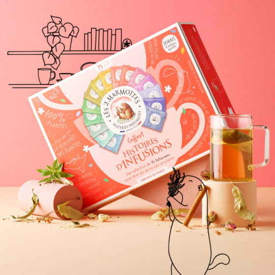 Idée cadeau coffret tisanes les 2 marmottes 15 parfums Idée cadeau coffret tisanes les 2 marmottes 15 parfums