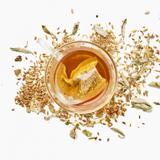 Tasse et sachet d'infusion après-repas fabriquée en France Tasse et sachet d'infusion après-repas fabriquée en France