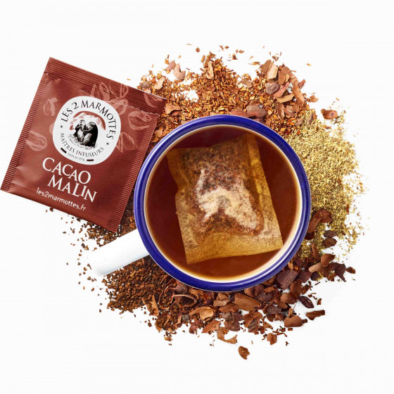 Tasse de tisane bio cacao malin - thé rouge roibos Les 2 Marmottes