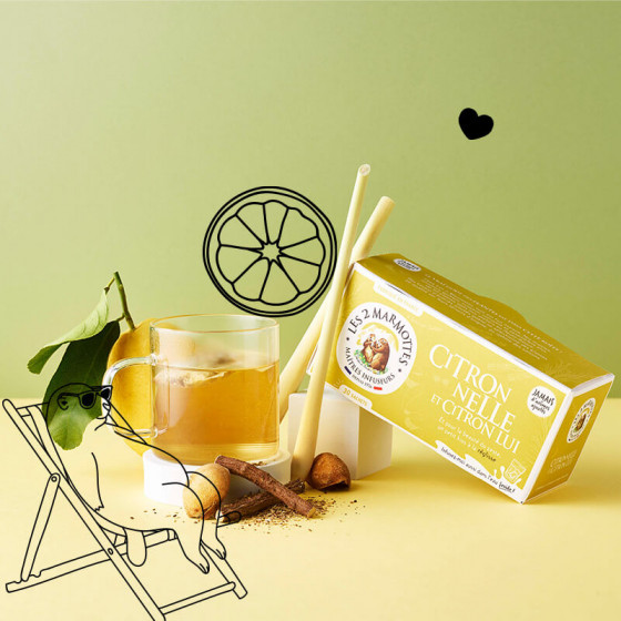 Tisane Citronnelle et citron - Les 2 Marmottes - Made In France - Sans arômes ajoutés
