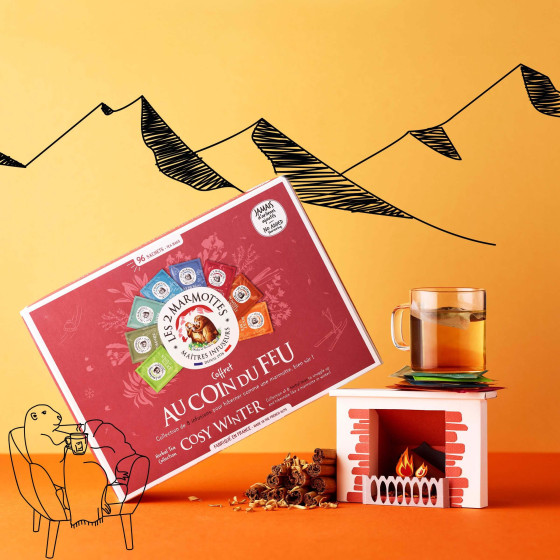 Coffret cadeau thé et infusion de Noël  Les 2 Marmottes, coffret tisane &  thé 100% plantes