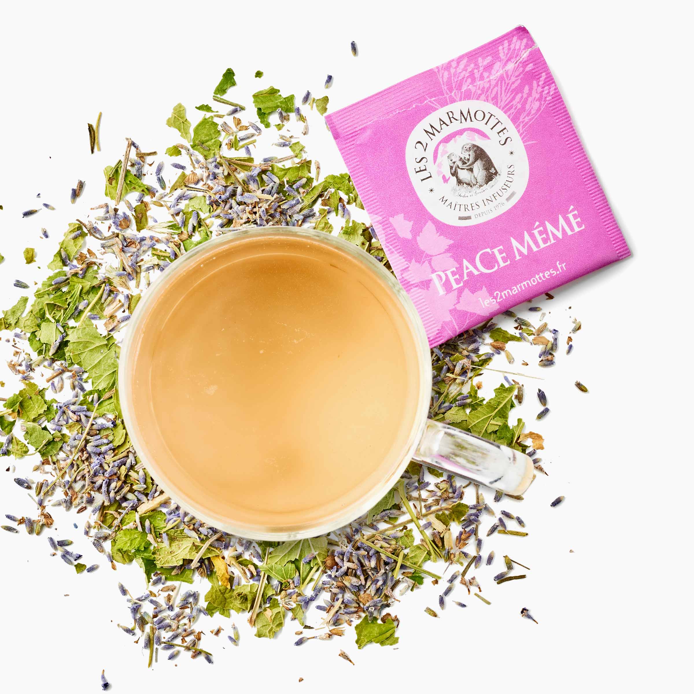 Tasse de tisane à la lavande Les 2 Marmottes avec sachet infusion Peace Mémé