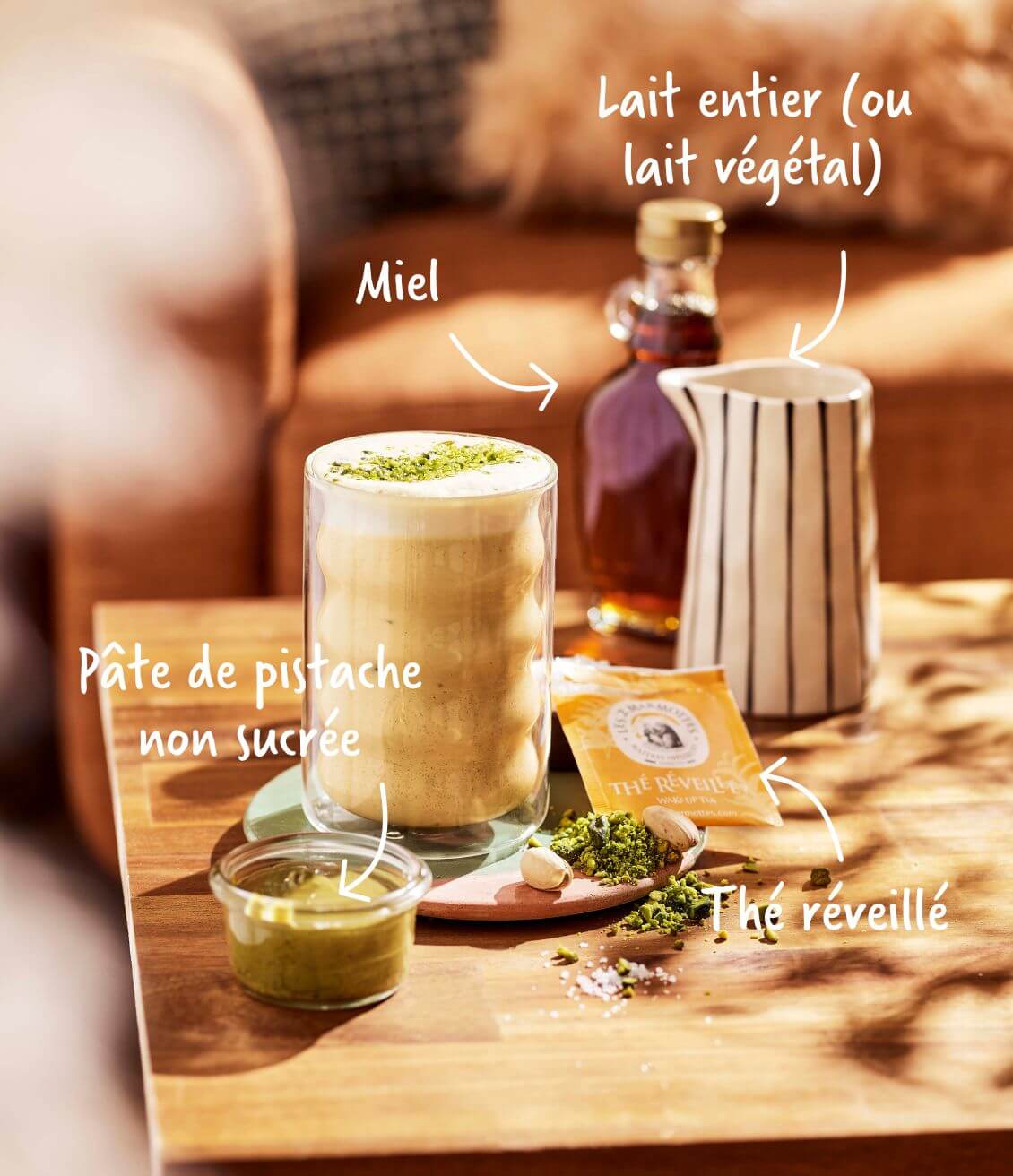 Ingrédients recette thé latte à la pistache